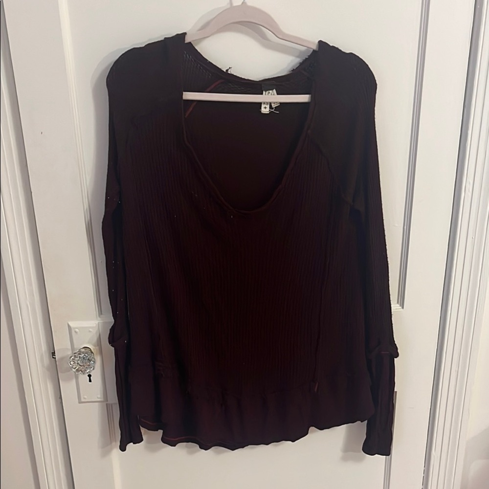 We The Free Black Long Sleeve Relaxed Blouse